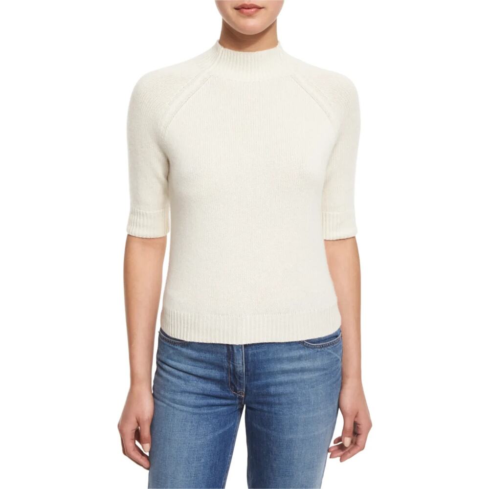 Theory Jodi B 100% Cashmere Mock-Neck Sweater in Ivory Size XS
